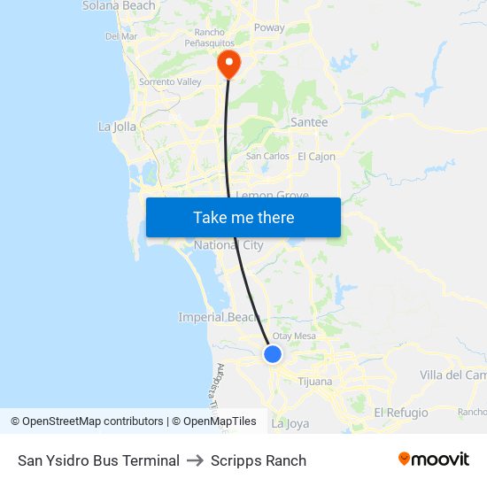 San Ysidro Bus Terminal to Scripps Ranch map