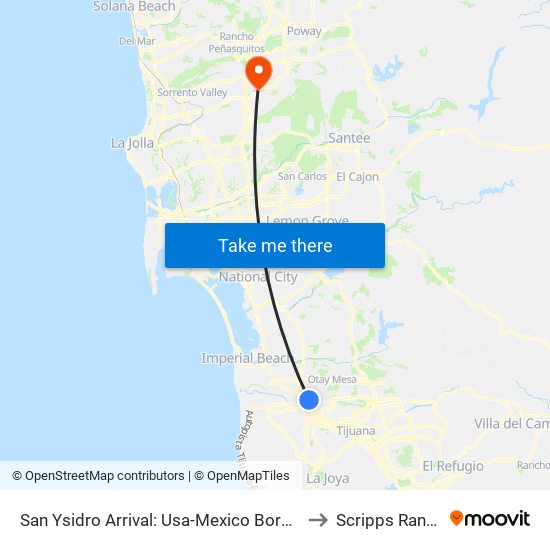 San Ysidro Arrival: Usa-Mexico Border to Scripps Ranch map