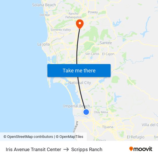 Iris Avenue Transit Center to Scripps Ranch map