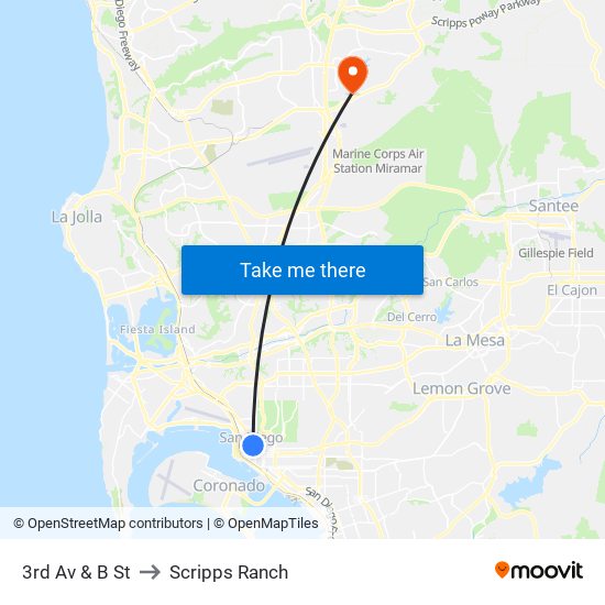 3rd Av & B St to Scripps Ranch map