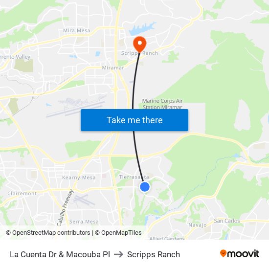 La Cuenta Dr & Macouba Pl to Scripps Ranch map