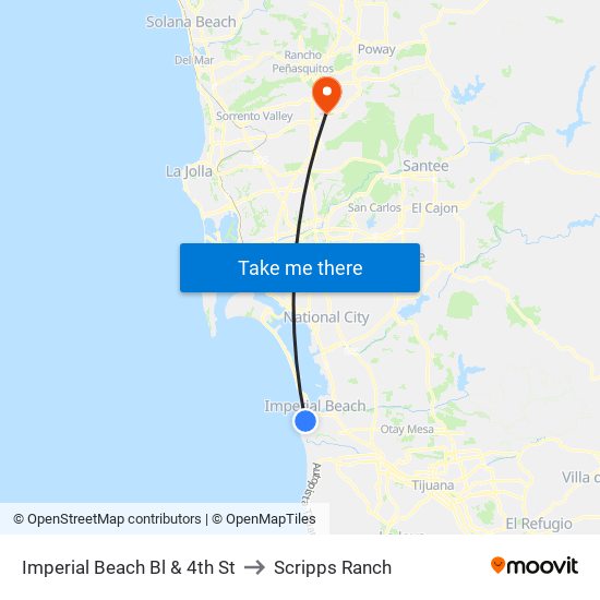 Imperial Beach Bl & 4th St to Scripps Ranch map