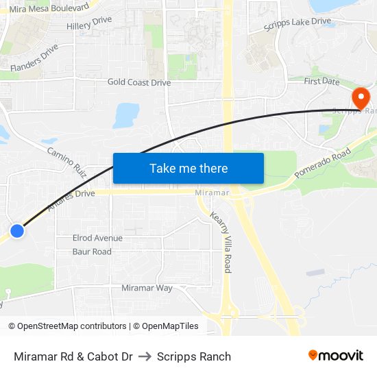 Miramar Rd & Cabot Dr to Scripps Ranch map