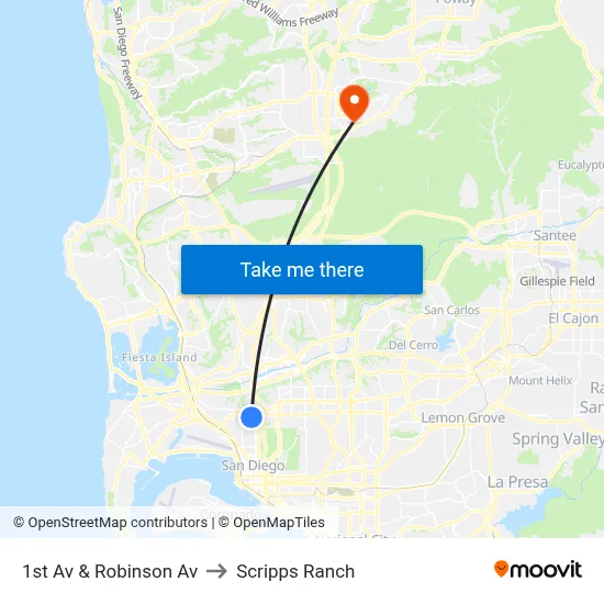 1st Av & Robinson Av to Scripps Ranch map