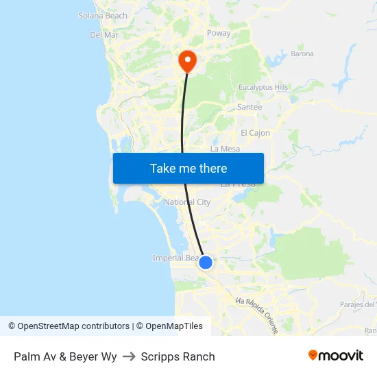 Palm Av & Beyer Wy to Scripps Ranch map