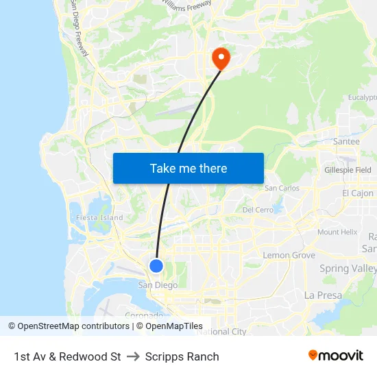 1st Av & Redwood St to Scripps Ranch map