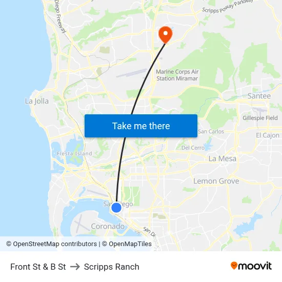 Front St & B St to Scripps Ranch map