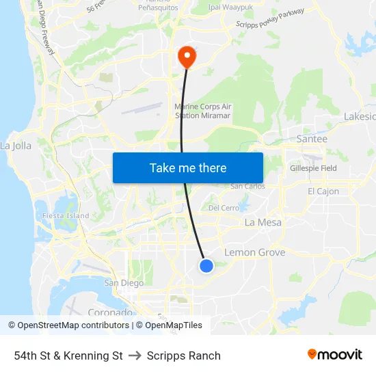 54th St & Krenning St to Scripps Ranch map