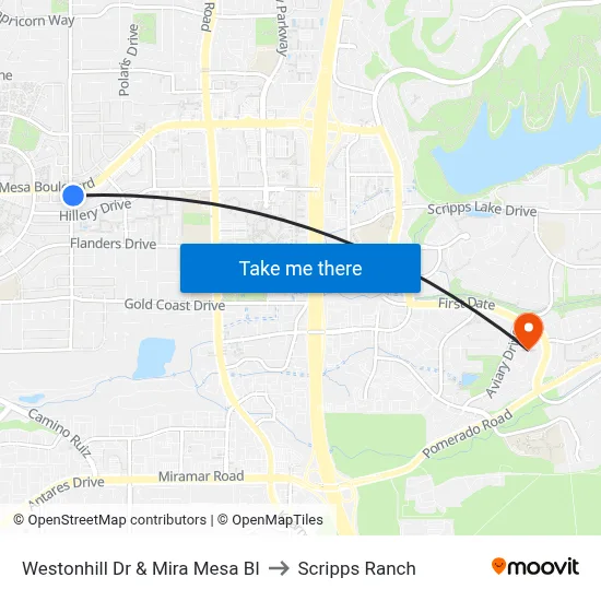 Westonhill Dr & Mira Mesa Bl to Scripps Ranch map