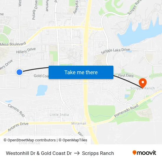 Westonhill Dr & Gold Coast Dr to Scripps Ranch map