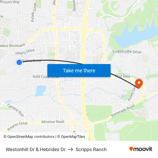 Westonhill Dr & Hebrides Dr to Scripps Ranch map