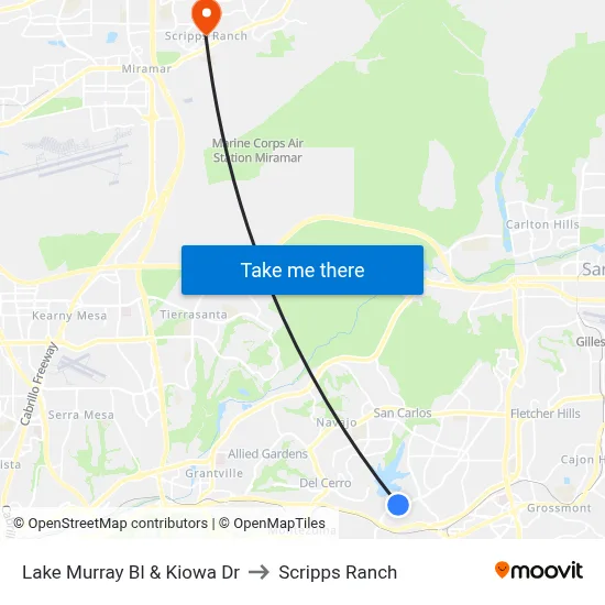 Lake Murray Bl & Kiowa Dr to Scripps Ranch map