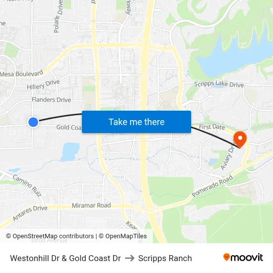 Westonhill Dr & Gold Coast Dr to Scripps Ranch map