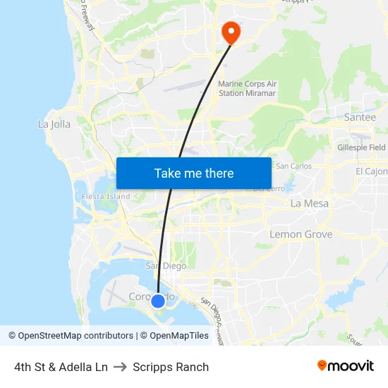 4th St & Adella Ln to Scripps Ranch map