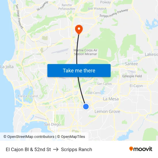 El Cajon Bl & 52nd St to Scripps Ranch map