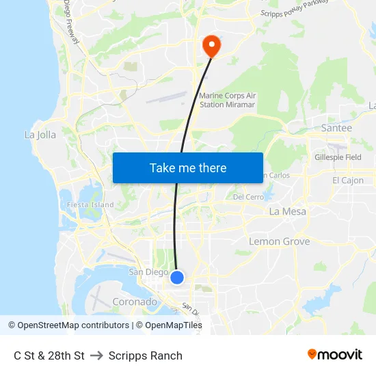 C St & 28th St to Scripps Ranch map
