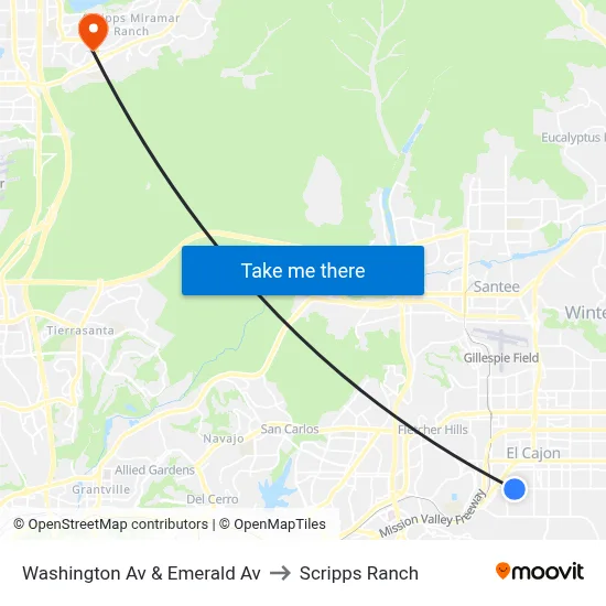 Washington Av & Emerald Av to Scripps Ranch map