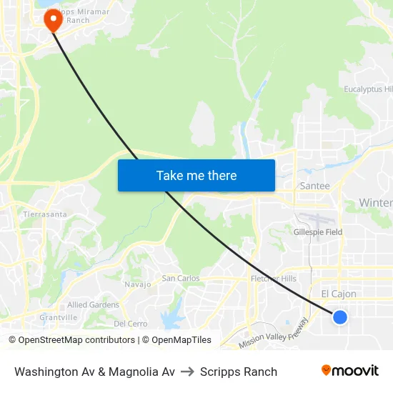 Washington Av & Magnolia Av to Scripps Ranch map