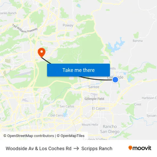 Woodside Av & Los Coches Rd to Scripps Ranch map
