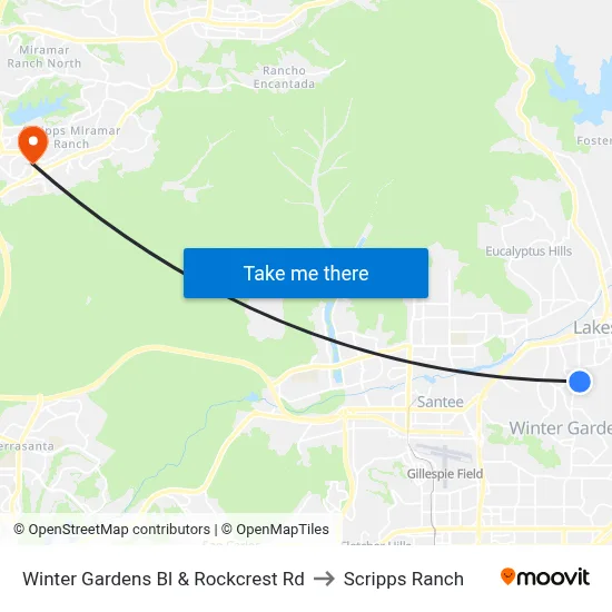 Winter Gardens Bl & Rockcrest Rd to Scripps Ranch map