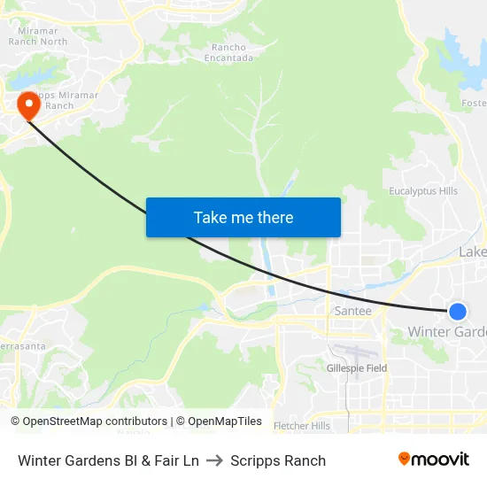 Winter Gardens Bl & Fair Ln to Scripps Ranch map