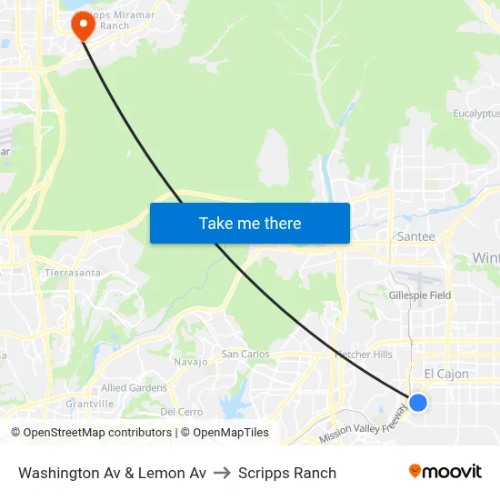 Washington Av & Lemon Av to Scripps Ranch map