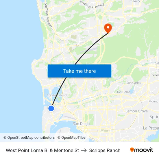 West Point Loma Bl & Mentone St to Scripps Ranch map