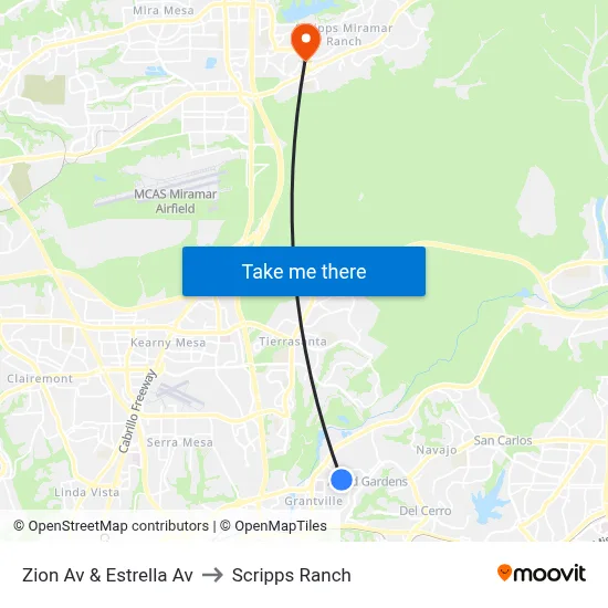 Zion Av & Estrella Av to Scripps Ranch map
