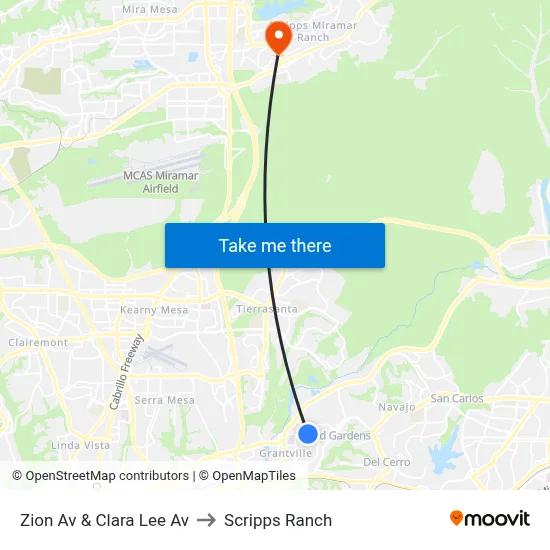 Zion Av & Clara Lee Av to Scripps Ranch map