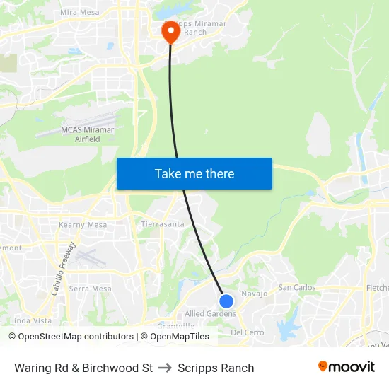 Waring Rd & Birchwood St to Scripps Ranch map