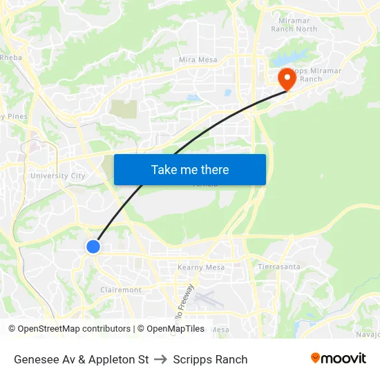 Genesee Av & Appleton St to Scripps Ranch map