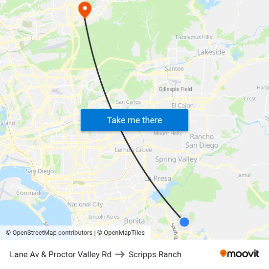 Lane Av & Proctor Valley Rd to Scripps Ranch map