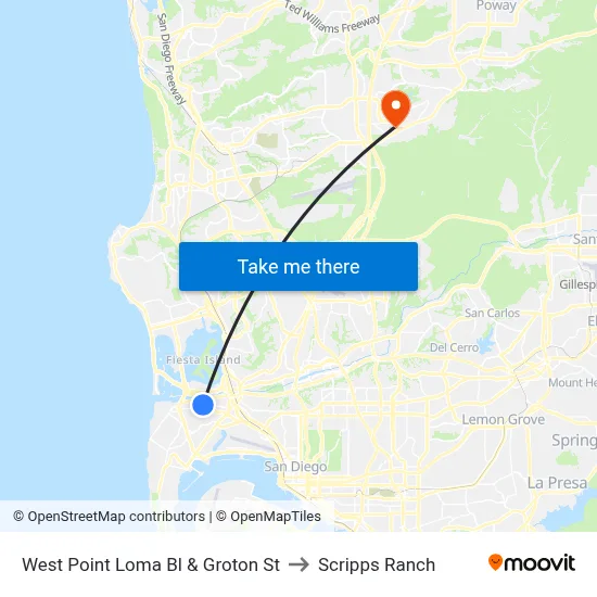 West Point Loma Bl & Groton St to Scripps Ranch map