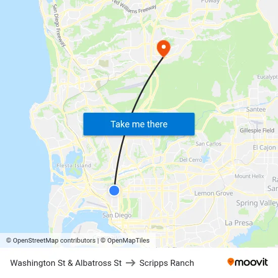 Washington St & Albatross St to Scripps Ranch map