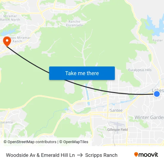 Woodside Av & Emerald Hill Ln to Scripps Ranch map