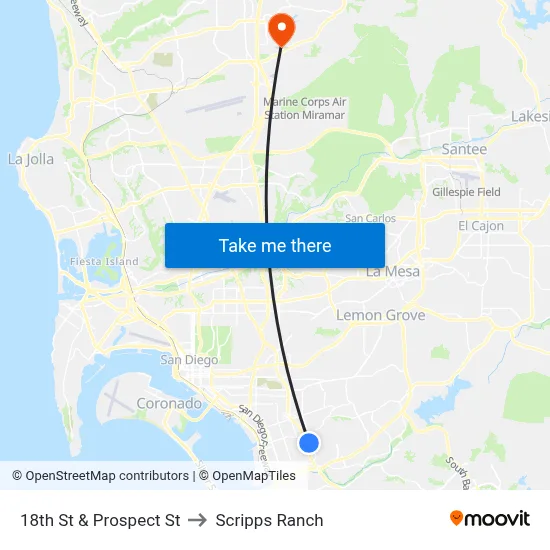 18th St & Prospect St to Scripps Ranch map