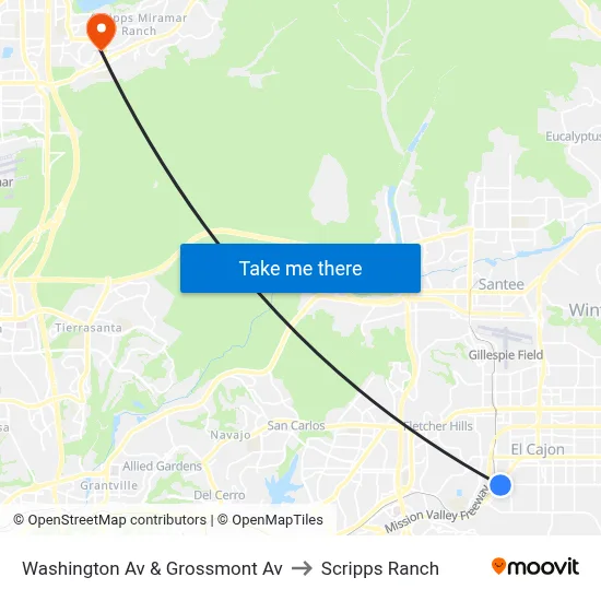 Washington Av & Grossmont Av to Scripps Ranch map