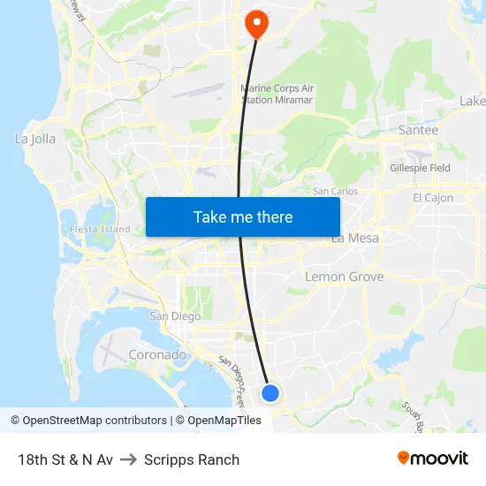 18th St & N Av to Scripps Ranch map