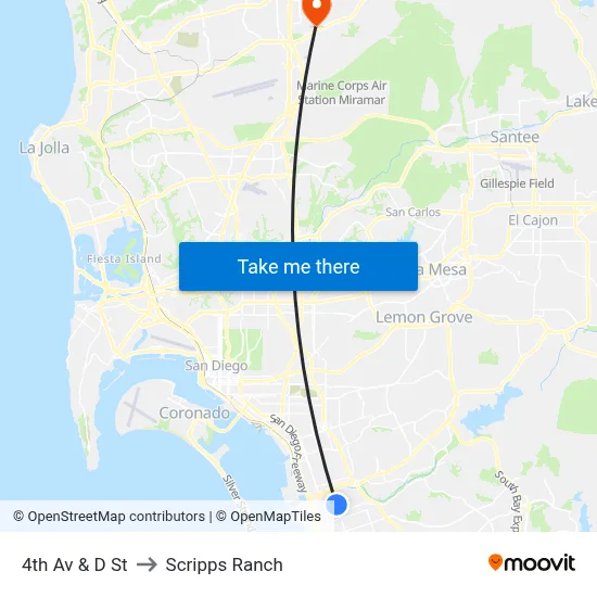 4th Av & D St to Scripps Ranch map