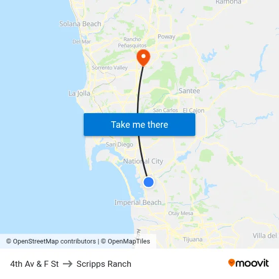 4th Av & F St to Scripps Ranch map