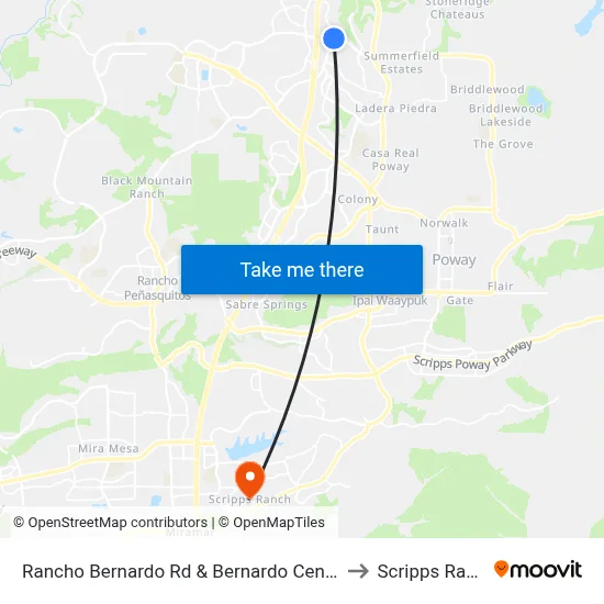 Rancho Bernardo Rd & Bernardo Center Dr to Scripps Ranch map