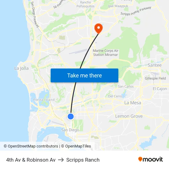 4th Av & Robinson Av to Scripps Ranch map