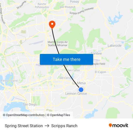 Spring Street Station to Scripps Ranch map