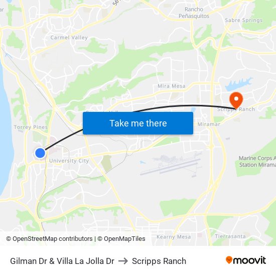 Gilman Dr & Villa La Jolla Dr to Scripps Ranch map