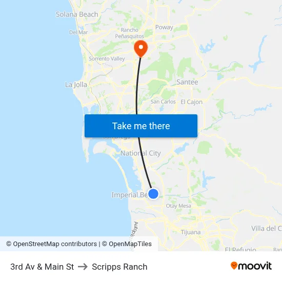3rd Av & Main St to Scripps Ranch map
