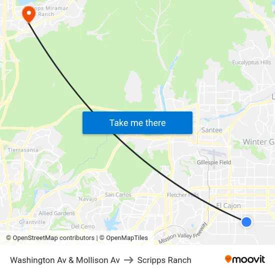Washington Av & Mollison Av to Scripps Ranch map
