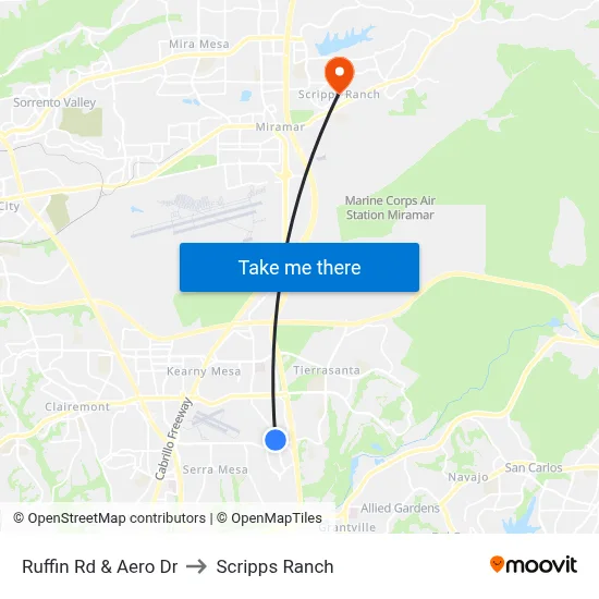 Ruffin Rd & Aero Dr to Scripps Ranch map