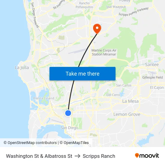 Washington St & Albatross St to Scripps Ranch map