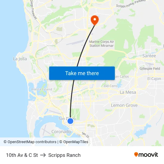 10th Av & C St to Scripps Ranch map