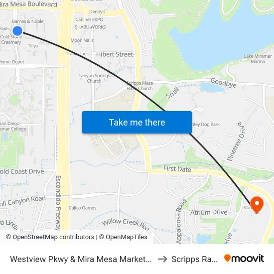 Westview Pkwy & Mira Mesa Marketcenter to Scripps Ranch map